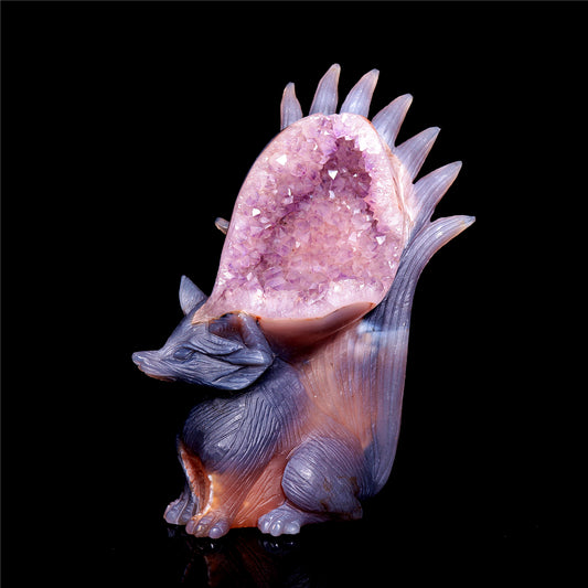 druzy agate fox figurine