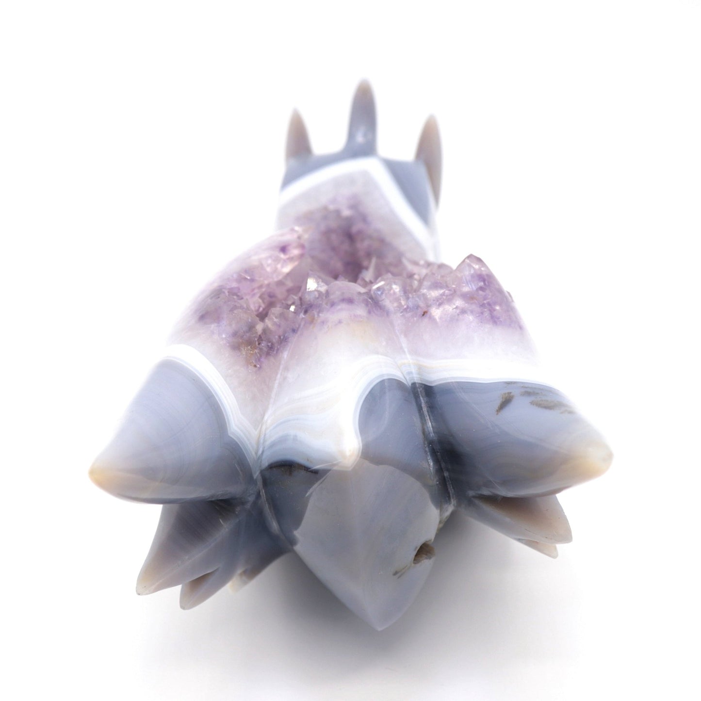10" Agate Amethyst Cluster Hand Carved Dragon Head Sculpture, Crystal Healing - crystaltreasure
