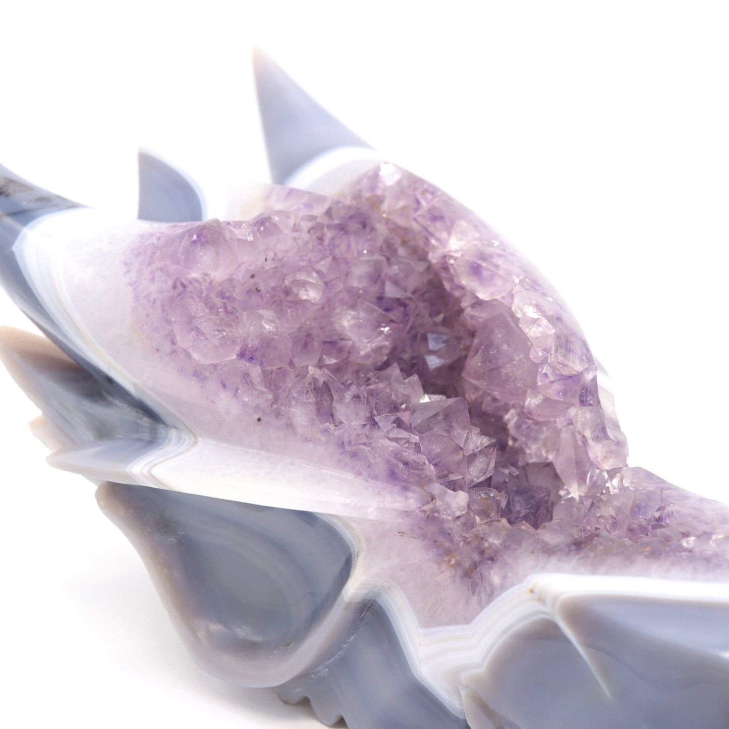 10" Agate Amethyst Cluster Hand Carved Dragon Head Sculpture, Crystal Healing - crystaltreasure