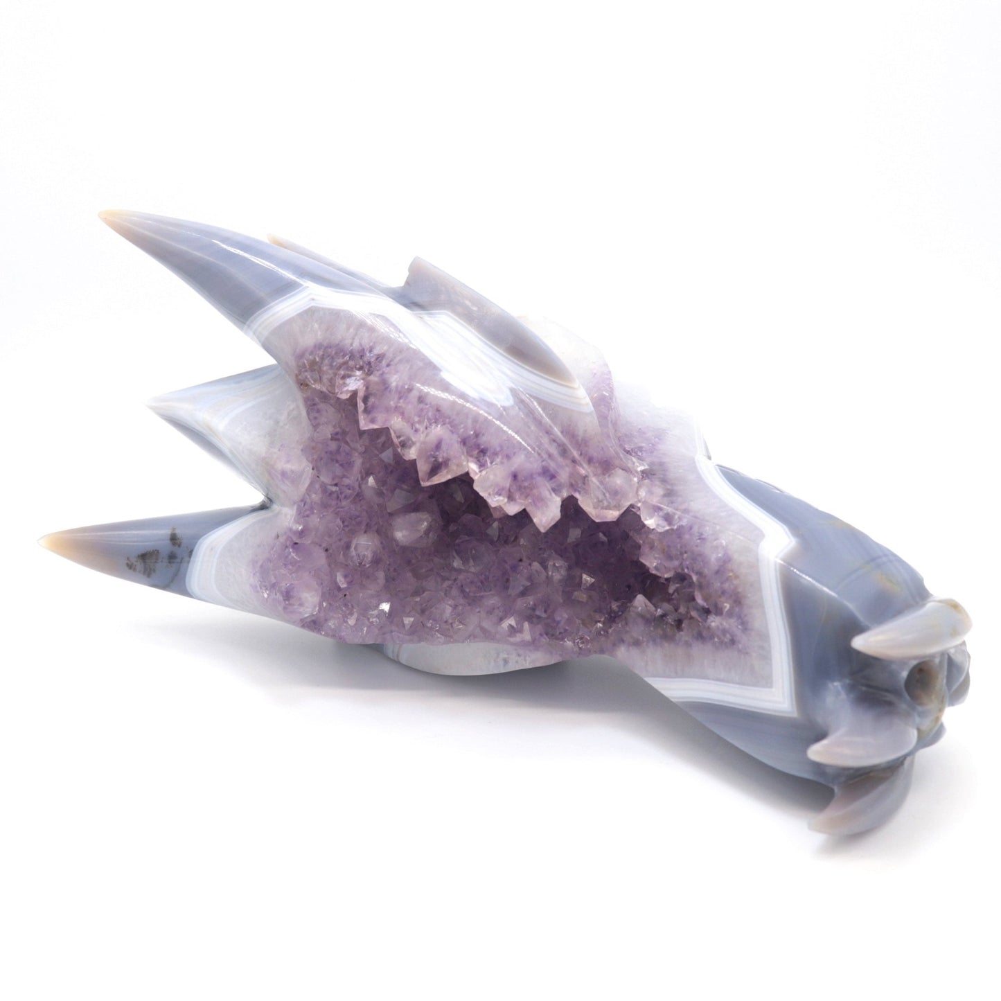 10" Agate Amethyst Cluster Hand Carved Dragon Head Sculpture, Crystal Healing - crystaltreasure