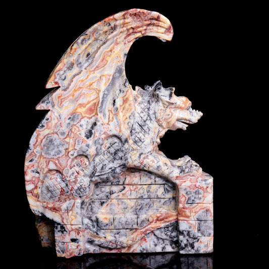 10" Crazy Lace Agate Carved Dragon Sculpture Realistic Crystal Healing Quartz Decor - crystaltreasure