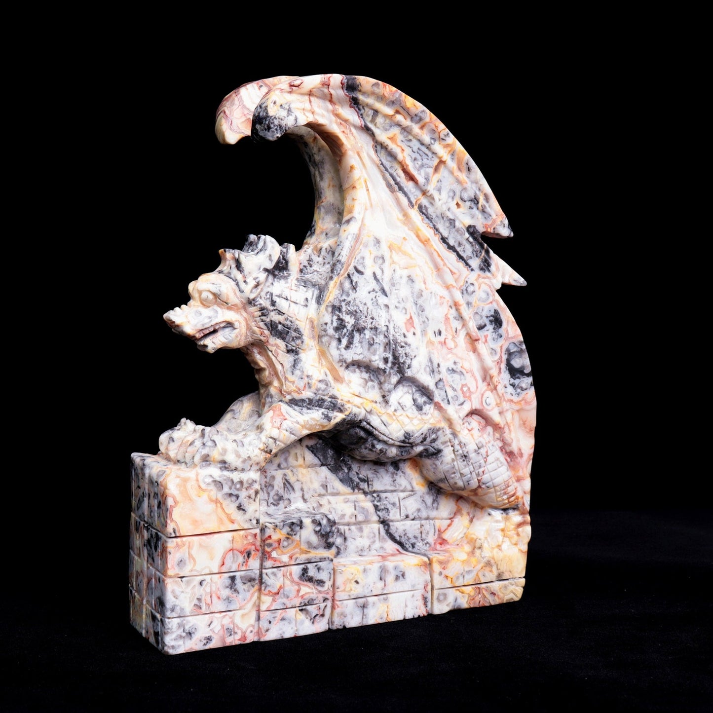 10" Crazy Lace Agate Carved Dragon Sculpture Realistic Crystal Healing Quartz Decor - crystaltreasure