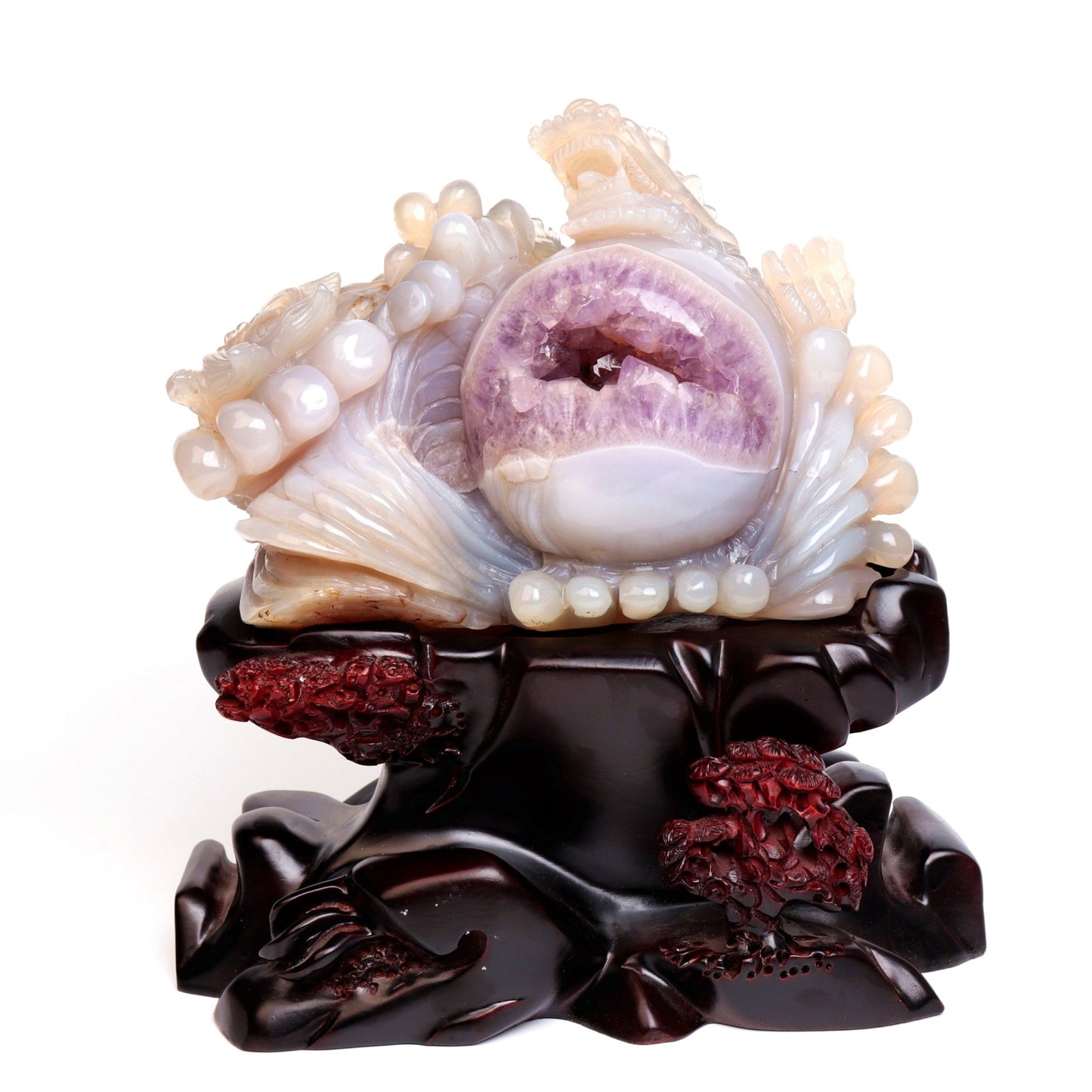 11" Amethyst Agate Geode Crystal Dragon Sphere Sculpture Realistic Quartz Arts - crystaltreasure