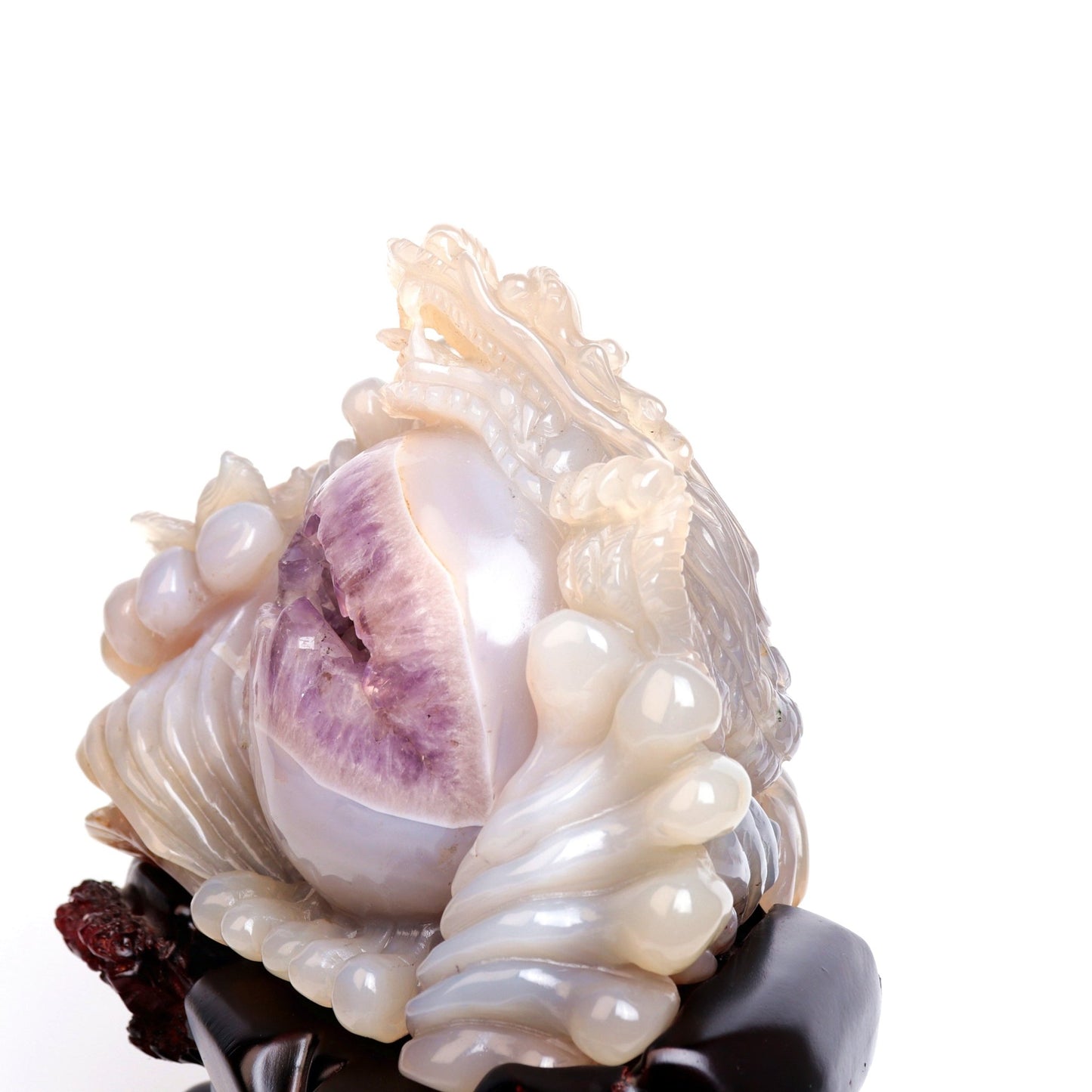 11" Amethyst Agate Geode Crystal Dragon Sphere Sculpture Realistic Quartz Arts - crystaltreasure