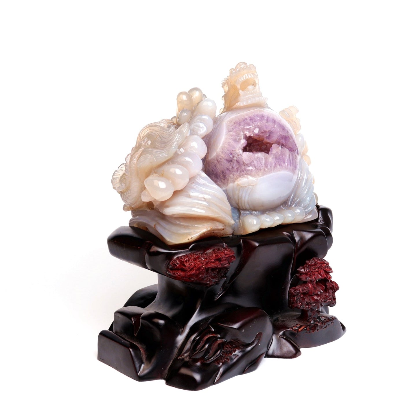 11" Amethyst Agate Geode Crystal Dragon Sphere Sculpture Realistic Quartz Arts - crystaltreasure
