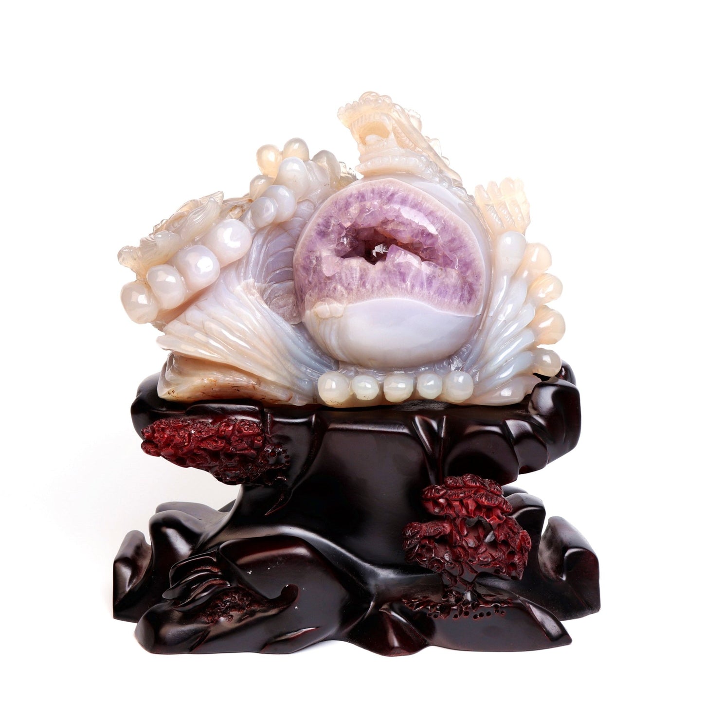 11" Amethyst Agate Geode Crystal Dragon Sphere Sculpture Realistic Quartz Arts - crystaltreasure