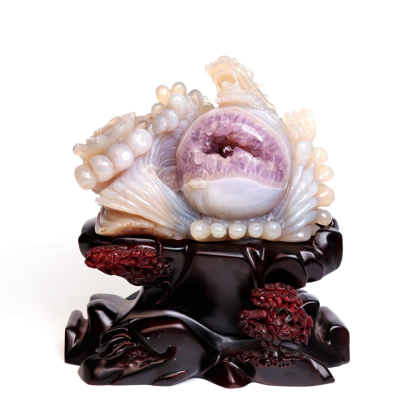 11" Amethyst Agate Geode Crystal Dragon Sphere Sculpture Realistic Quartz Arts - crystaltreasure