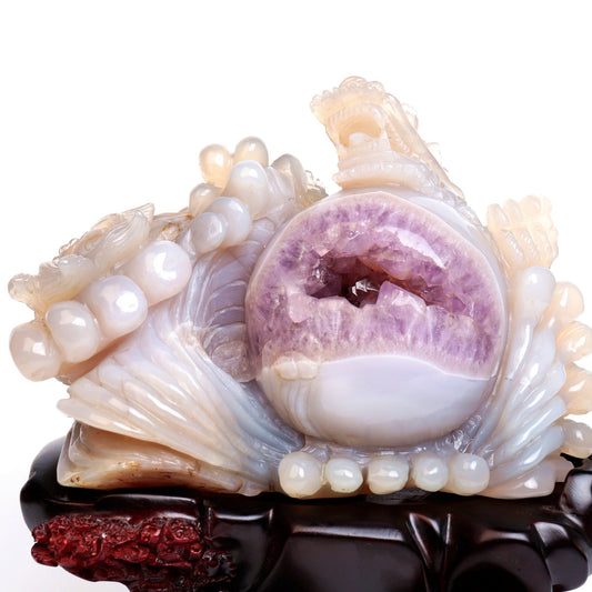 11" Amethyst Agate Geode Crystal Dragon Sphere Sculpture Realistic Quartz Arts - crystaltreasure