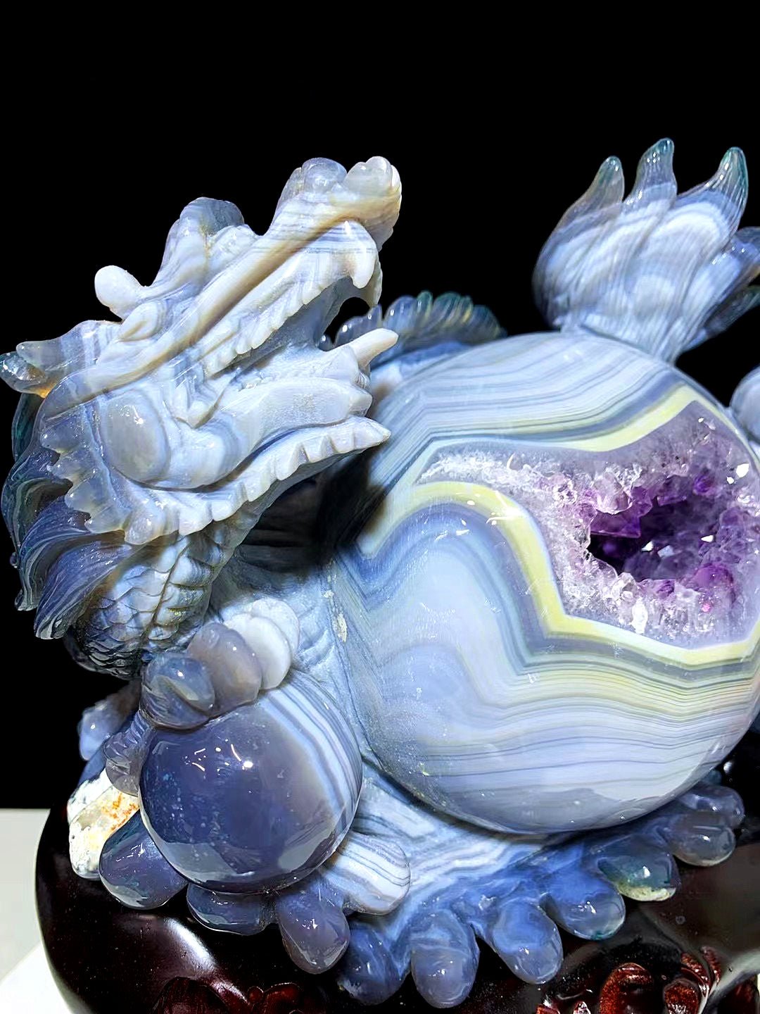 12" Agate Amethyst Geode Hand Carved Crystal Dragon Sphere Sculpture Quartz Collection - crystaltreasure