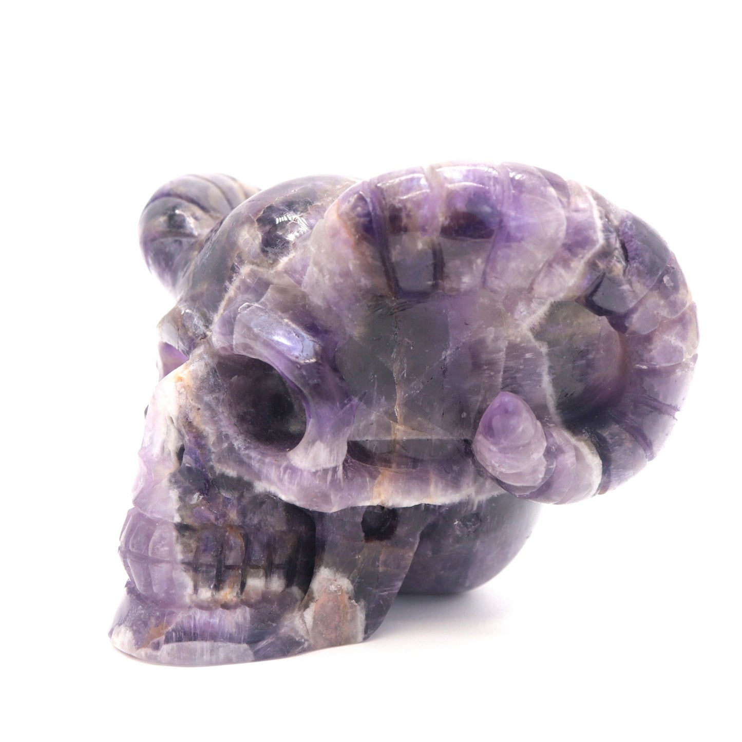 1.9lb Dream Amethyst HandCarved Crystal Horned Skull Figurine - crystaltreasure