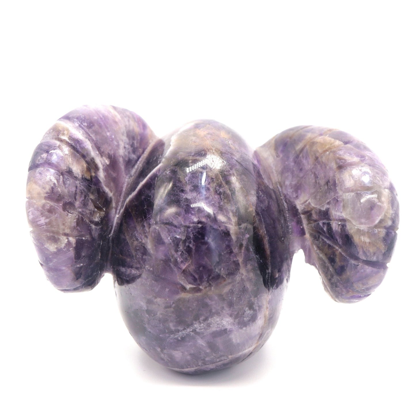 1.9lb Dream Amethyst HandCarved Crystal Horned Skull Figurine - crystaltreasure