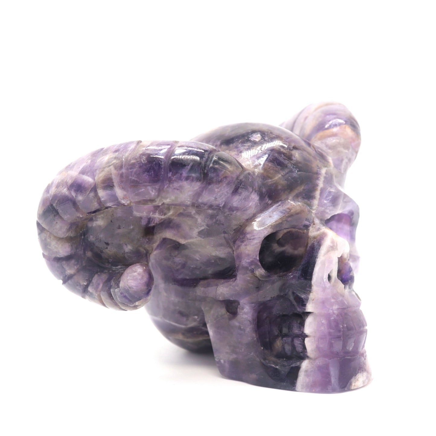 1.9lb Dream Amethyst HandCarved Crystal Horned Skull Figurine - crystaltreasure