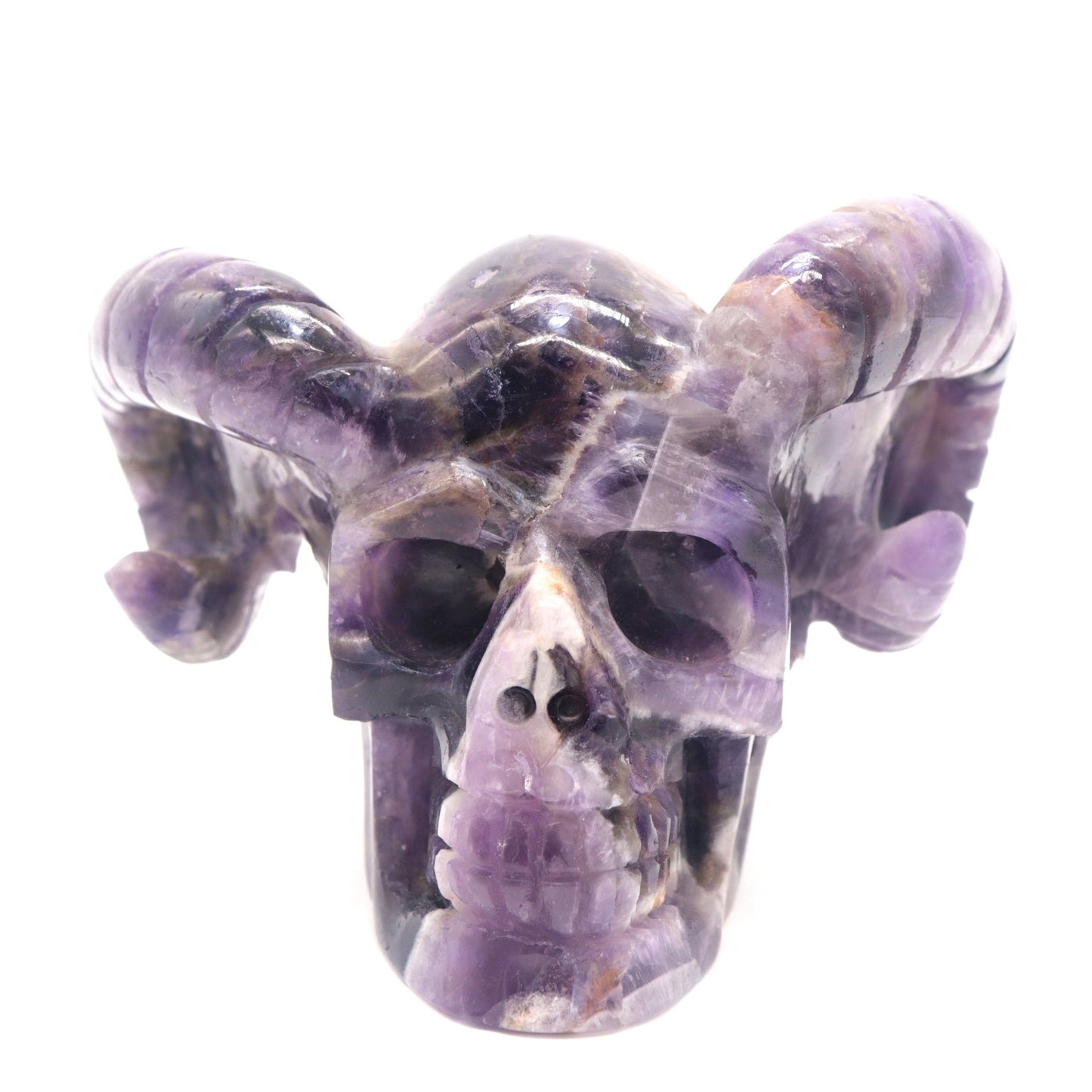 1.9lb Dream Amethyst HandCarved Crystal Horned Skull Figurine - crystaltreasure