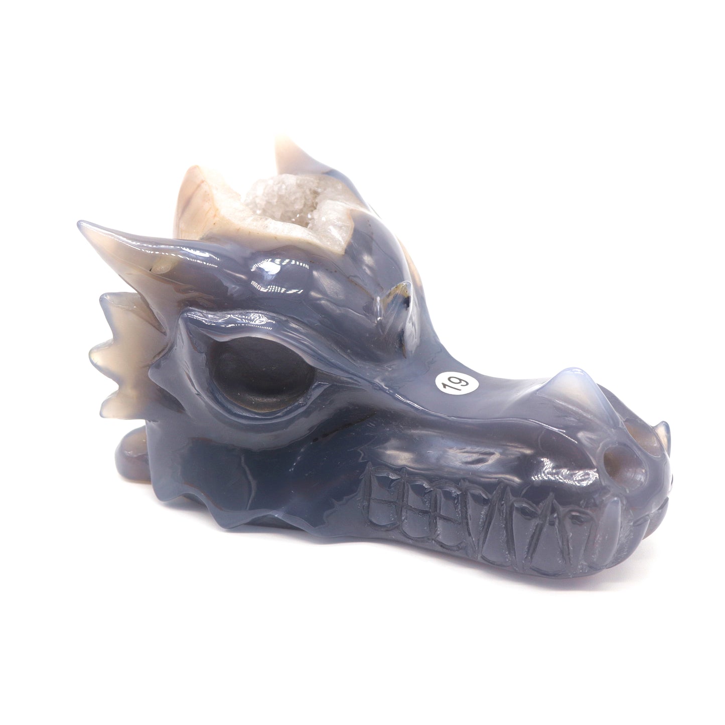 5.5" Hand Carved Druzy Agate Dragon Head Figurine Crystal Healing Reiki