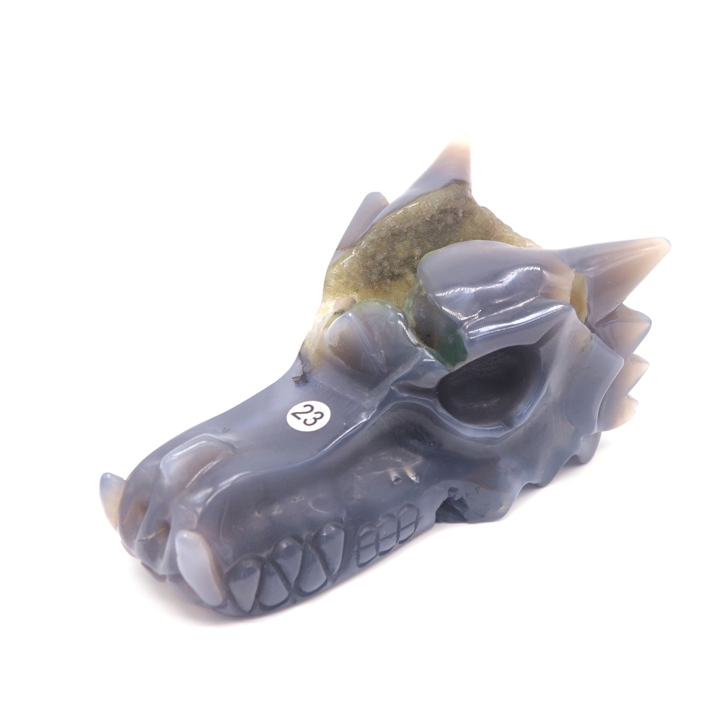 5.5" Hand Carved Druzy Agate Dragon Head Sculpture Crystal Healing Reiki
