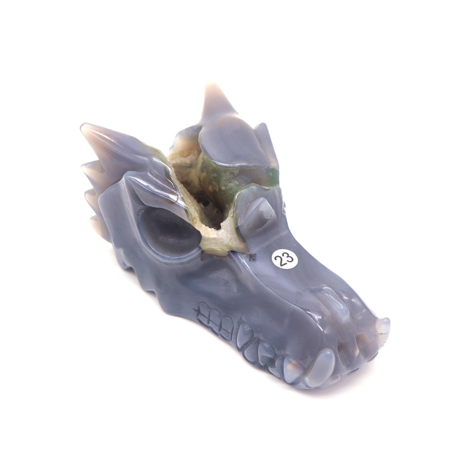 5.5" Hand Carved Druzy Agate Dragon Head Sculpture Crystal Healing Reiki