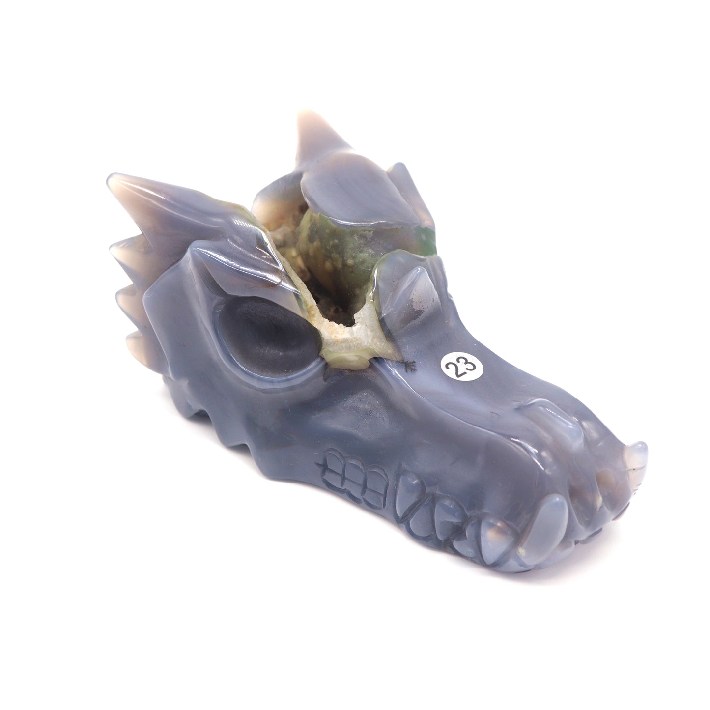 5.5" Hand Carved Druzy Agate Dragon Head Sculpture Crystal Healing Reiki