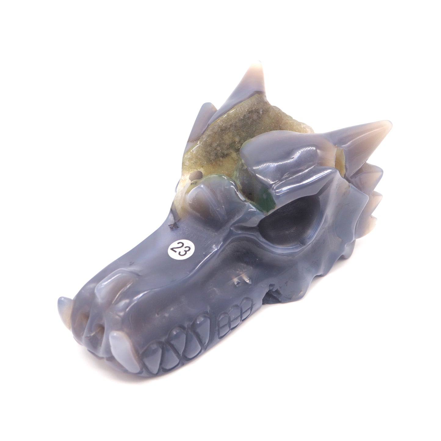 5.5" Hand Carved Druzy Agate Dragon Head Sculpture Crystal Healing Reiki