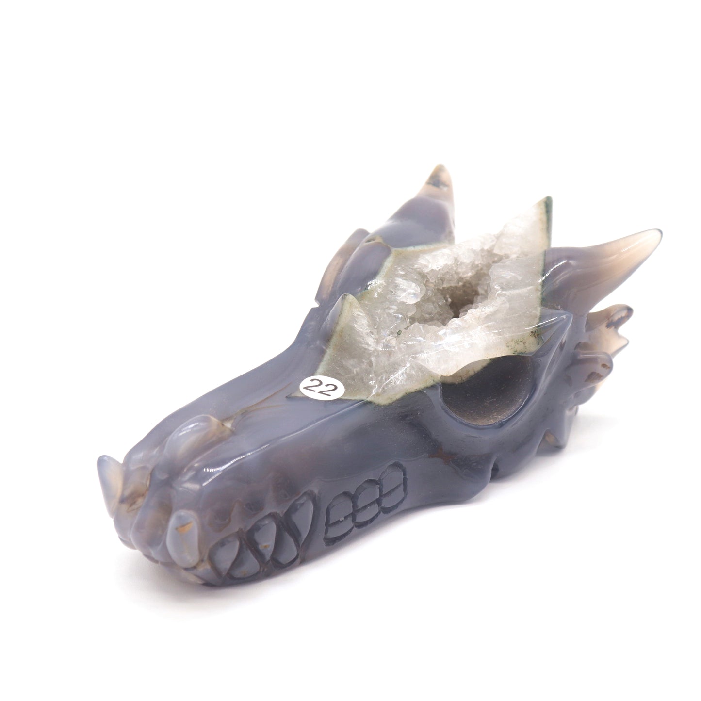 6" Hand Carved Druzy Agate Dragon Head Figurine Crystal Healing Reiki
