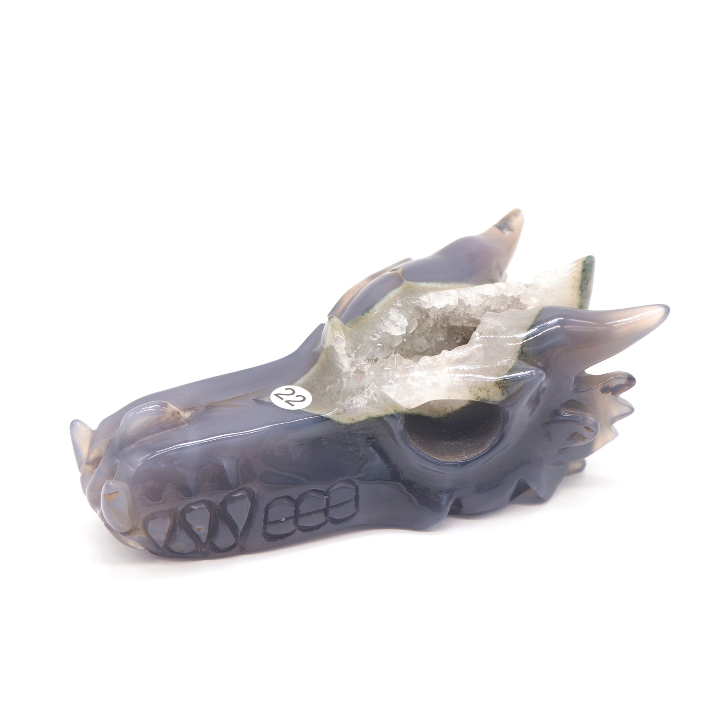 6" Hand Carved Druzy Agate Dragon Head Figurine Crystal Healing Reiki