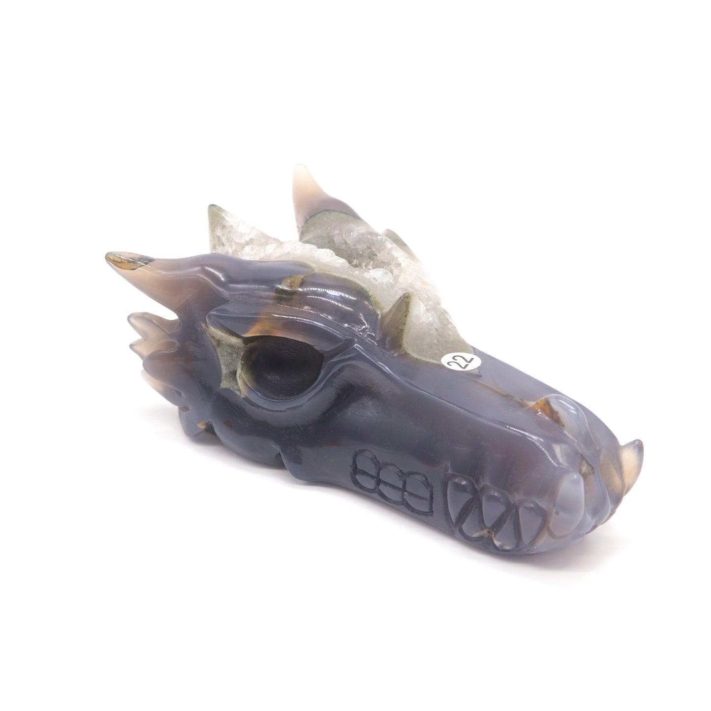 6" Hand Carved Druzy Agate Dragon Head Figurine Crystal Healing Reiki
