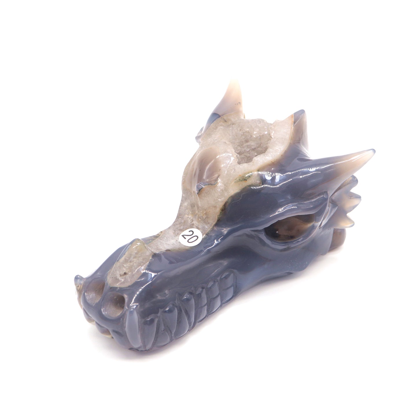 5.5" Hand Carved Druzy Agate Dragon Head Sculpture Crystal Healing Reiki