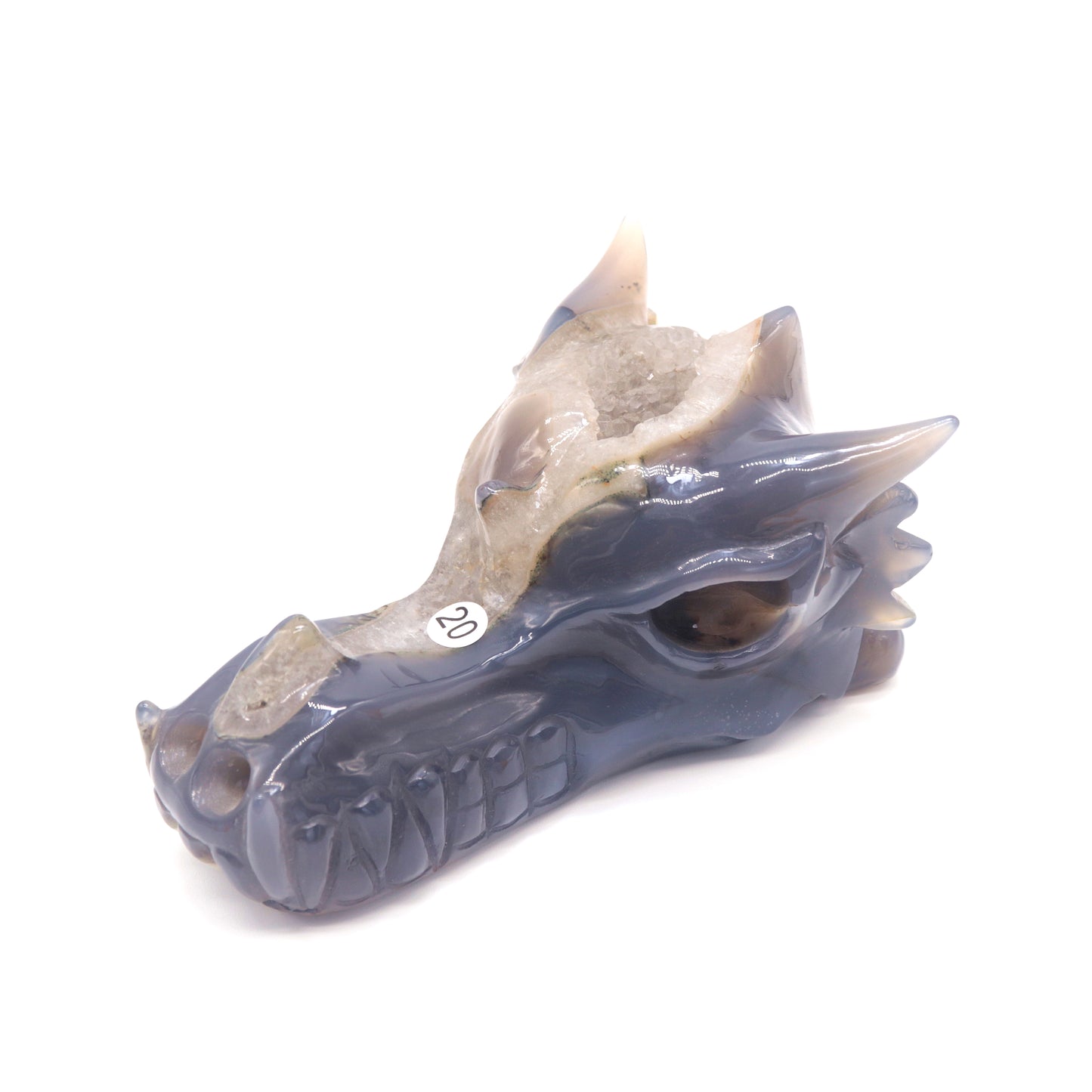 5.5" Hand Carved Druzy Agate Dragon Head Sculpture Crystal Healing Reiki