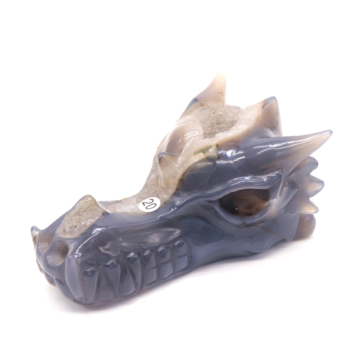 5.5" Hand Carved Druzy Agate Dragon Head Sculpture Crystal Healing Reiki