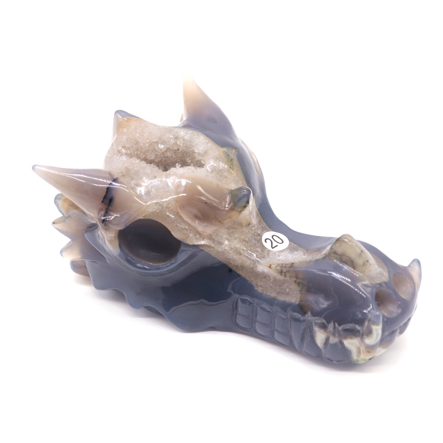 5.5" Hand Carved Druzy Agate Dragon Head Sculpture Crystal Healing Reiki