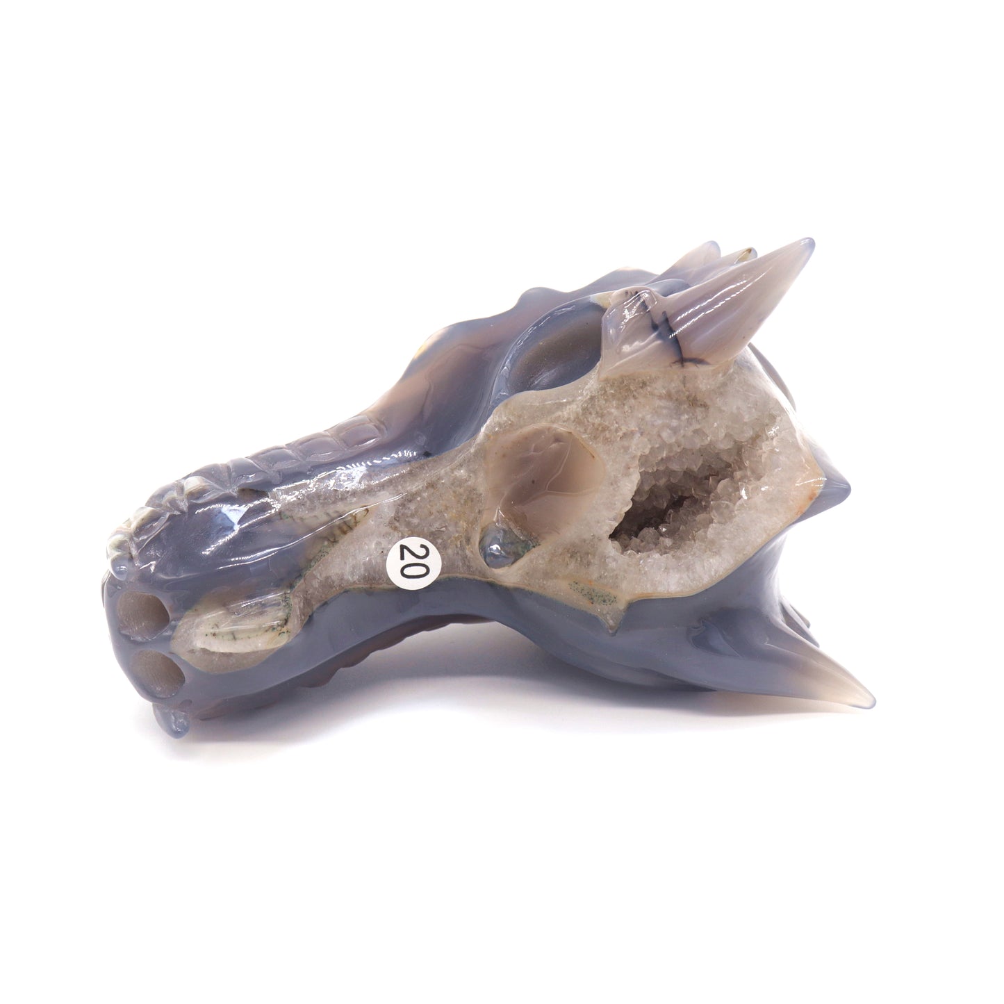 5.5" Hand Carved Druzy Agate Dragon Head Sculpture Crystal Healing Reiki
