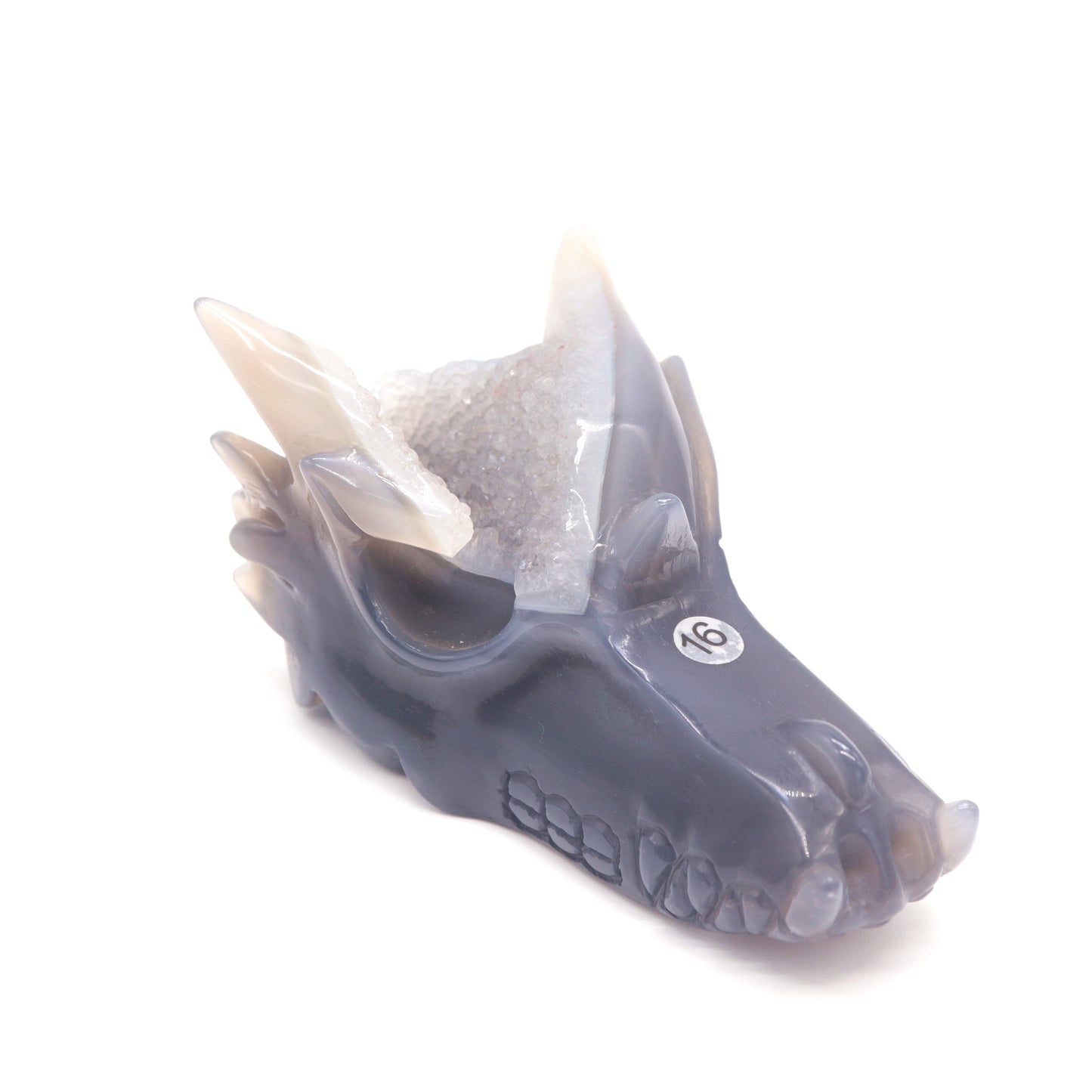5.3" Hand Carved Druzy Agate Dragon Head Figurine Crystal Healing Reiki