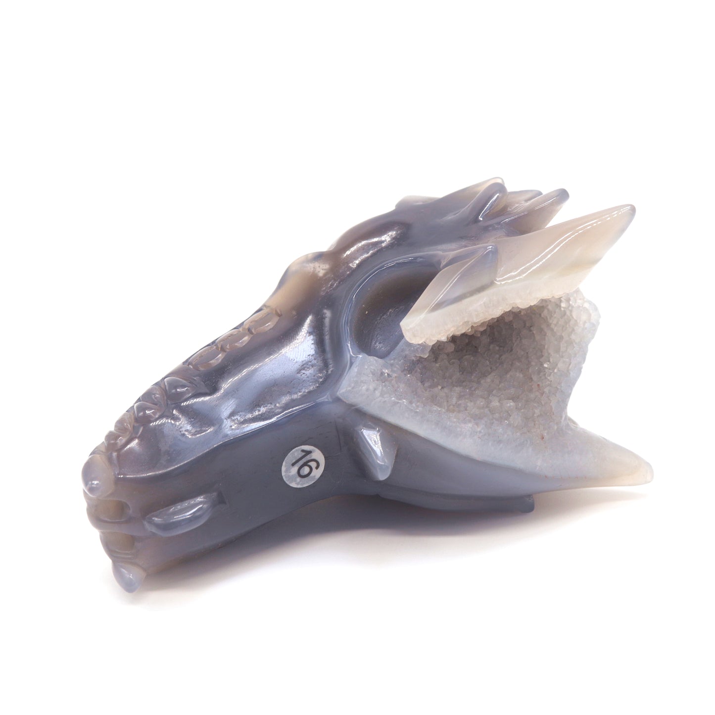 5.3" Hand Carved Druzy Agate Dragon Head Figurine Crystal Healing Reiki