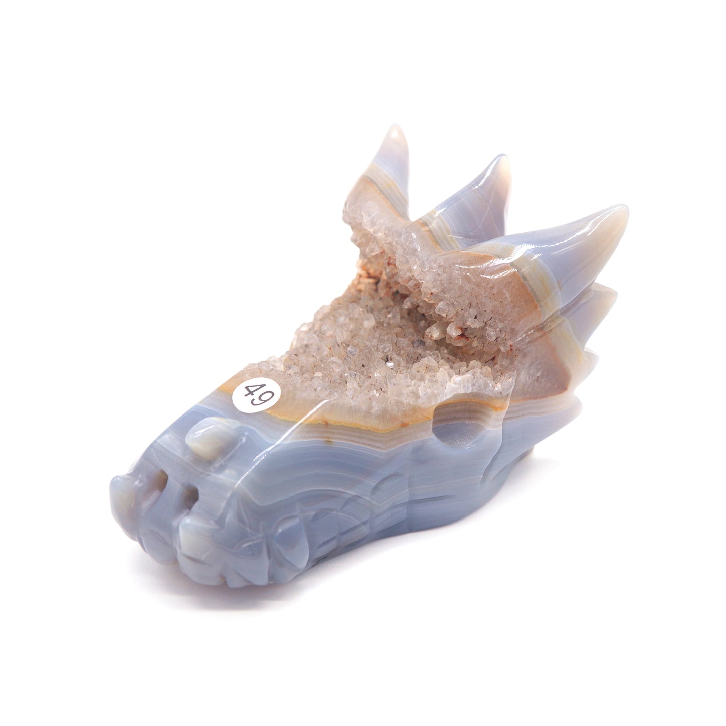 4.5" Hand Carved Druzy Agate Dragon Head Statue Crystal Healing Reiki