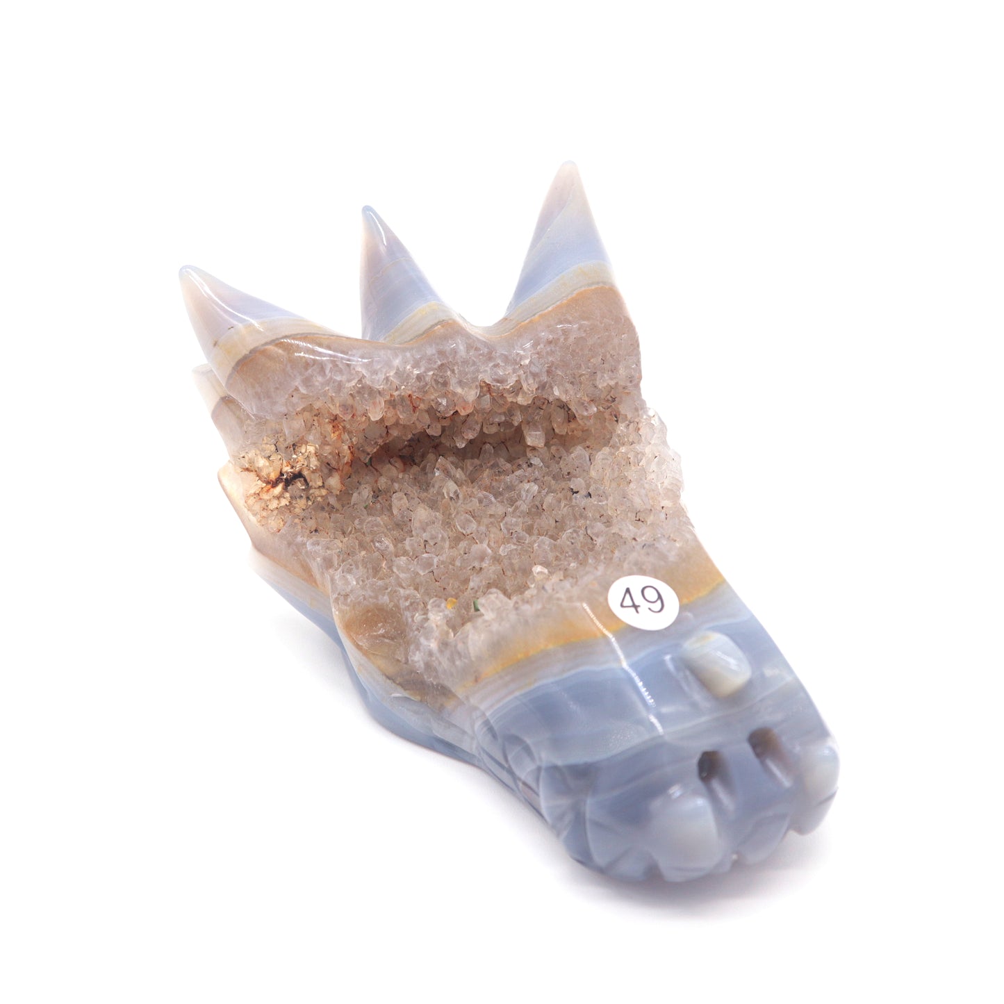 4.5" Hand Carved Druzy Agate Dragon Head Statue Crystal Healing Reiki