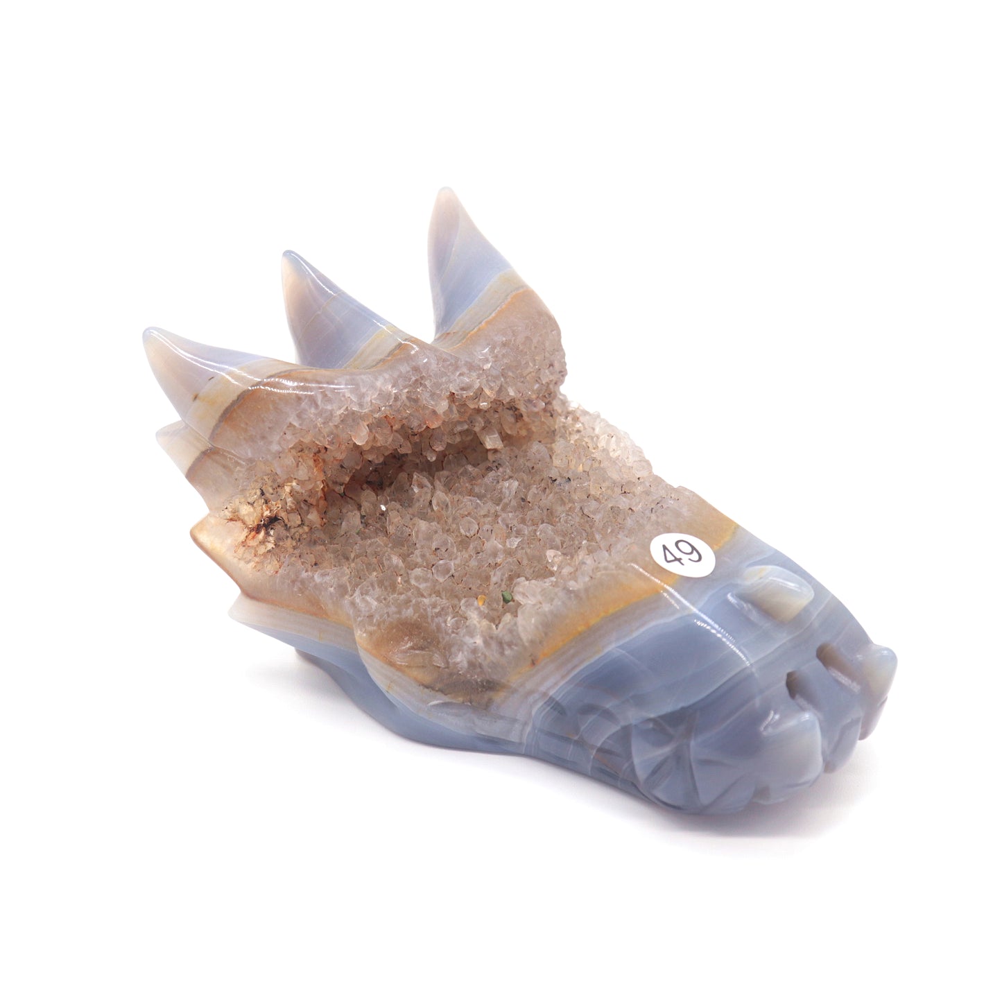 4.5" Hand Carved Druzy Agate Dragon Head Statue Crystal Healing Reiki