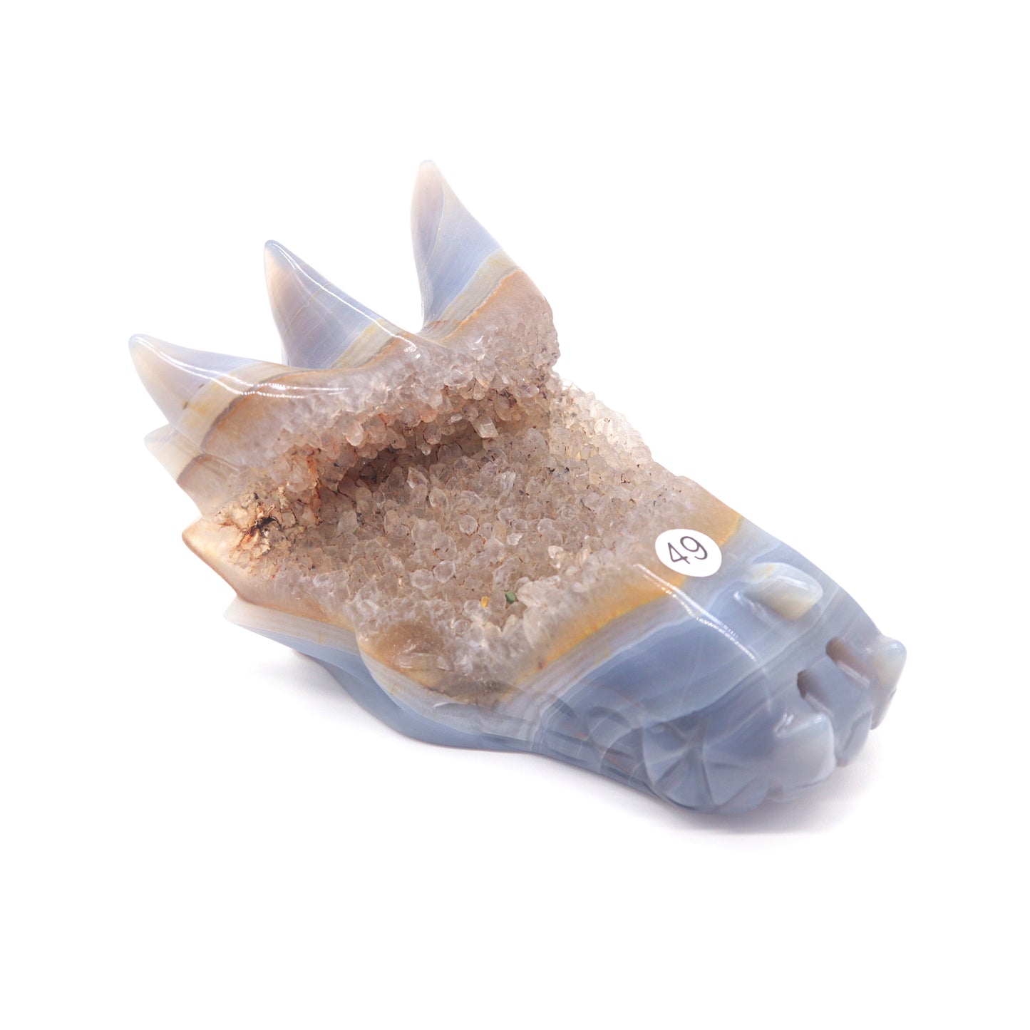 4.5" Hand Carved Druzy Agate Dragon Head Statue Crystal Healing Reiki