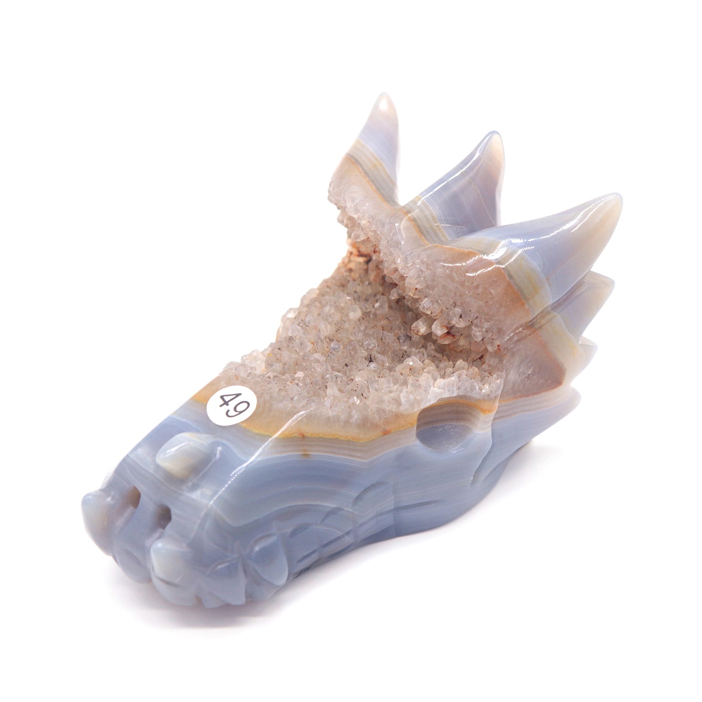 4.5" Hand Carved Druzy Agate Dragon Head Statue Crystal Healing Reiki