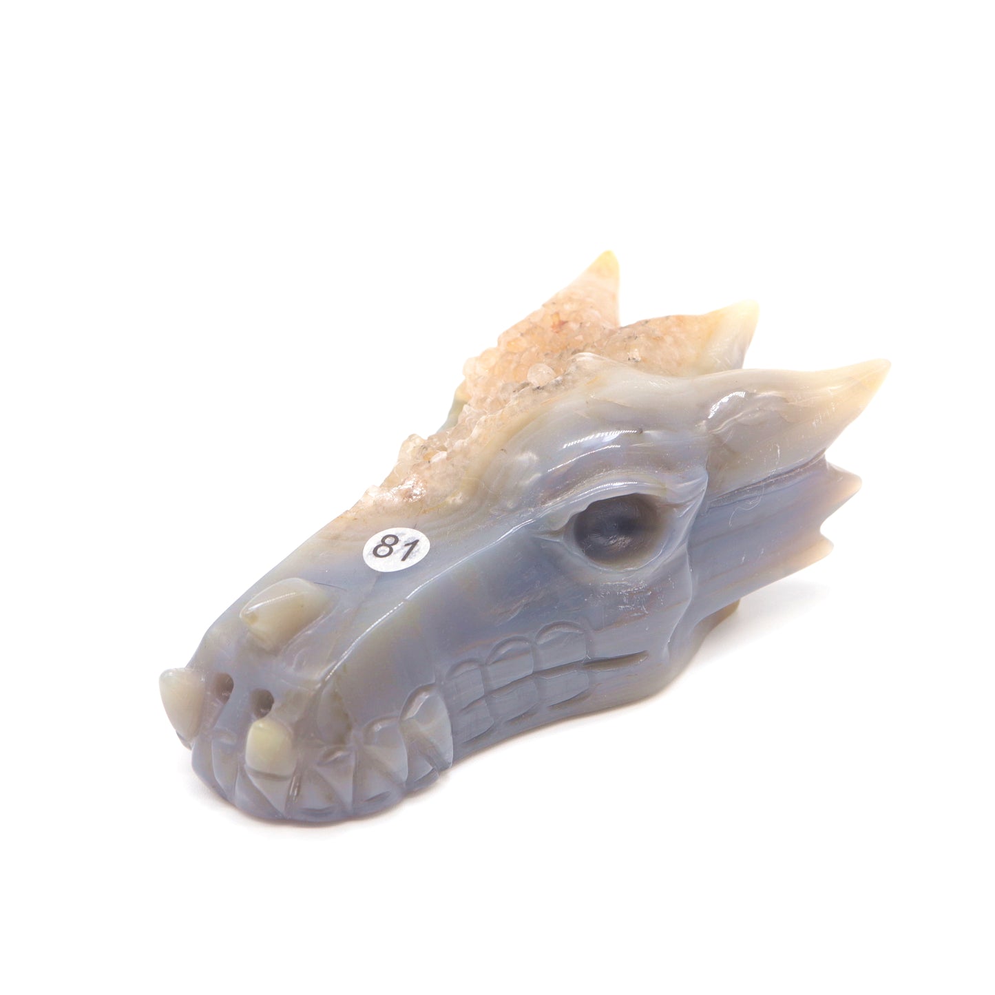 5" Hand Carved Druzy Agate Dragon Head Statue Crystal Healing Reiki
