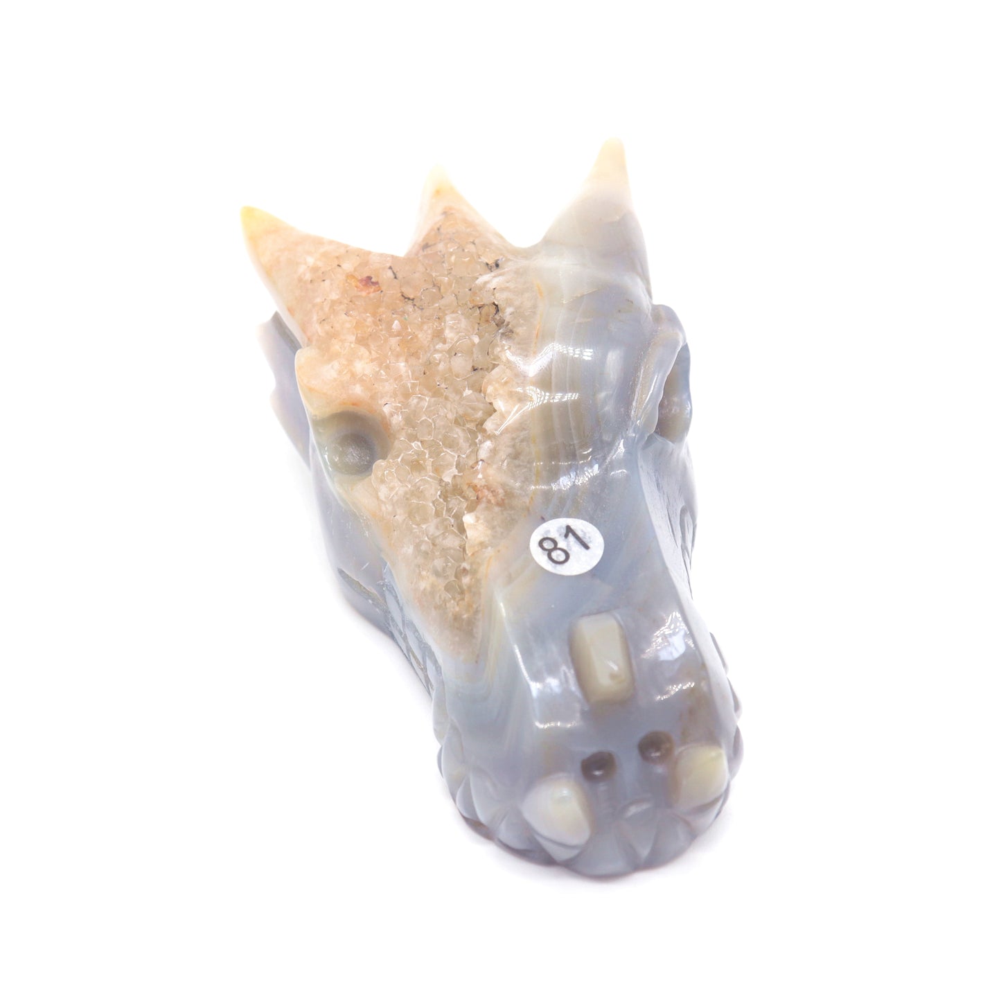 5" Hand Carved Druzy Agate Dragon Head Statue Crystal Healing Reiki