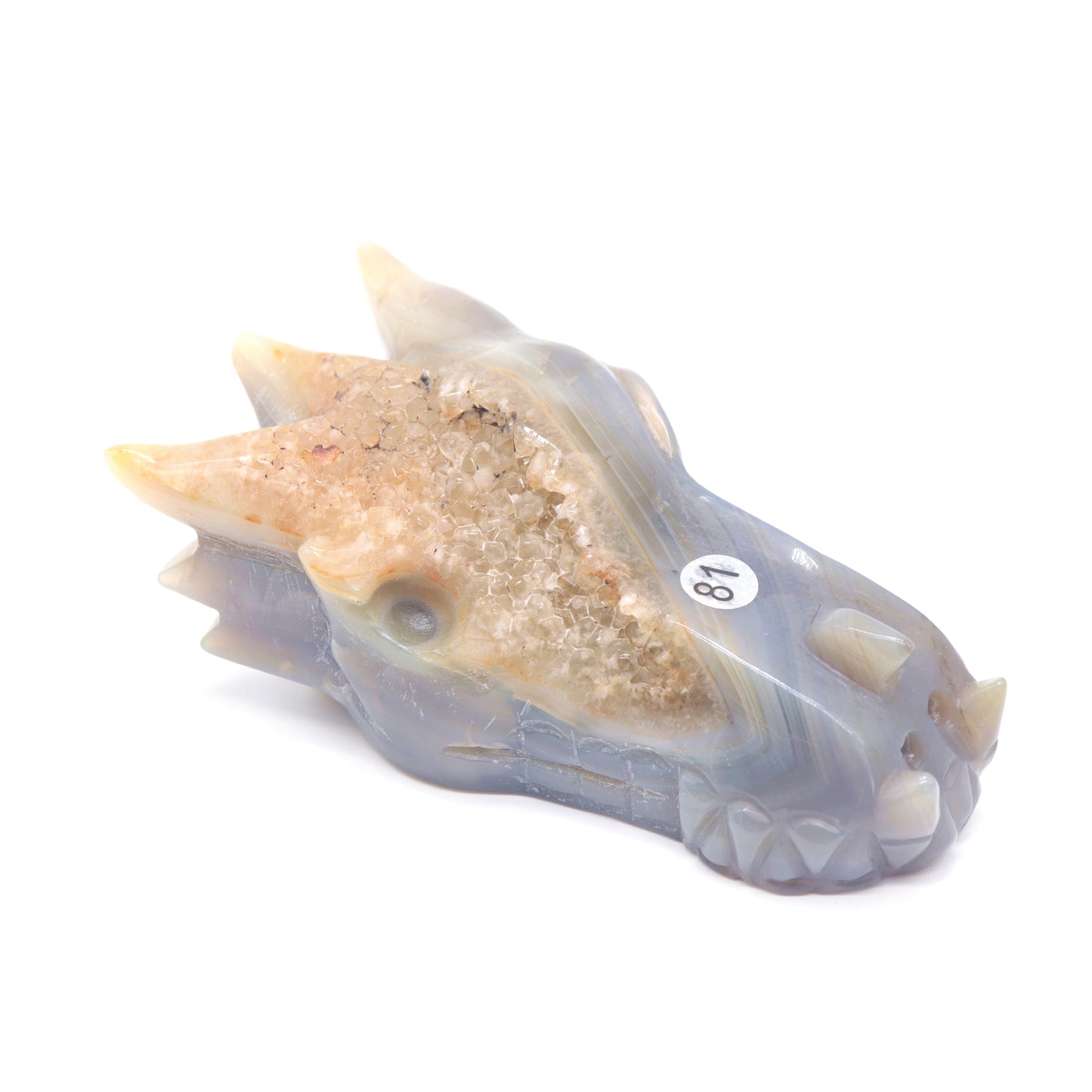 5" Hand Carved Druzy Agate Dragon Head Statue Crystal Healing Reiki