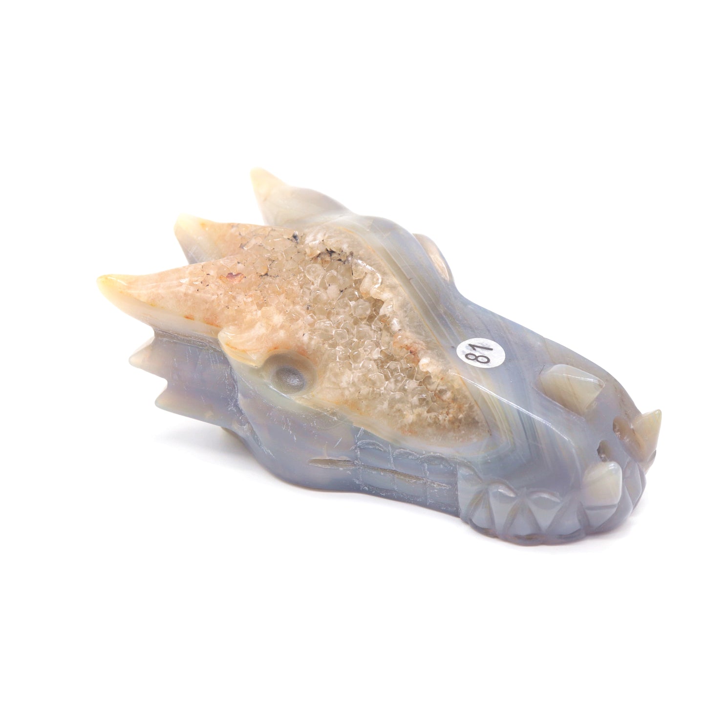 5" Hand Carved Druzy Agate Dragon Head Statue Crystal Healing Reiki