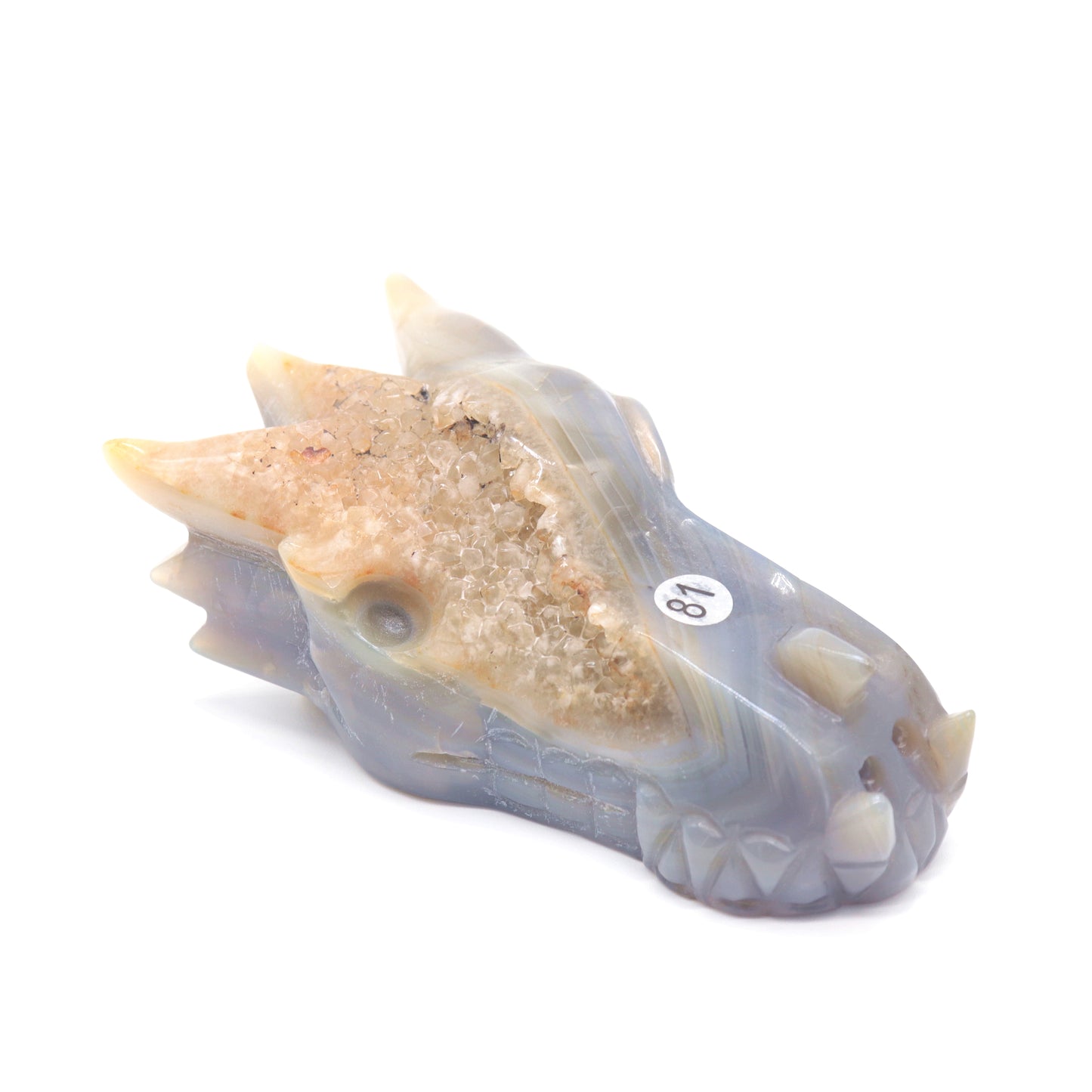 5" Hand Carved Druzy Agate Dragon Head Statue Crystal Healing Reiki