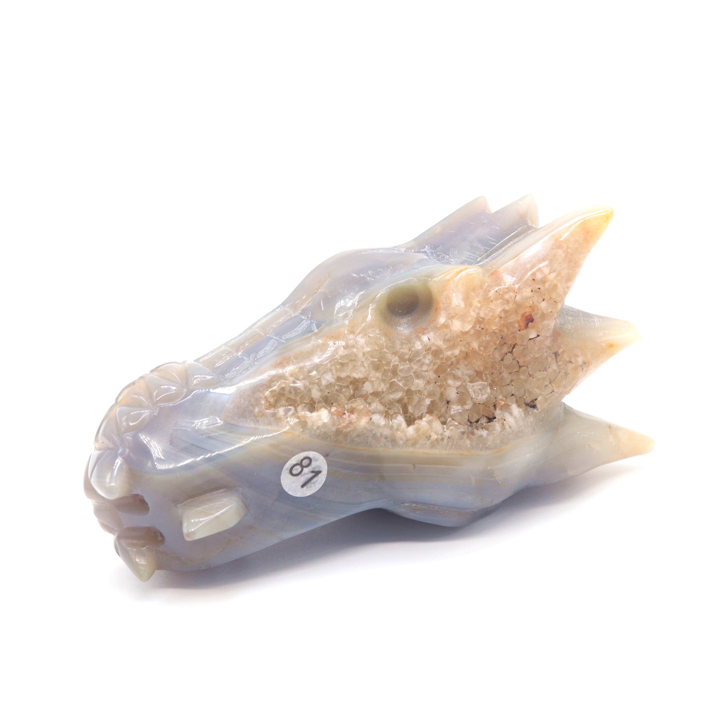 5" Hand Carved Druzy Agate Dragon Head Statue Crystal Healing Reiki
