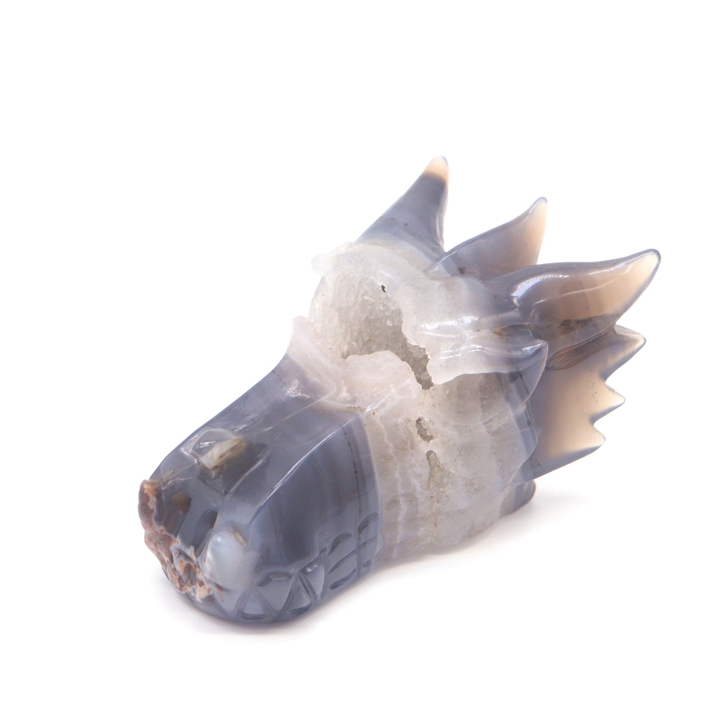 4.5" Hand Carved Druzy Agate Dragon Head Statue Crystal Healing Reiki