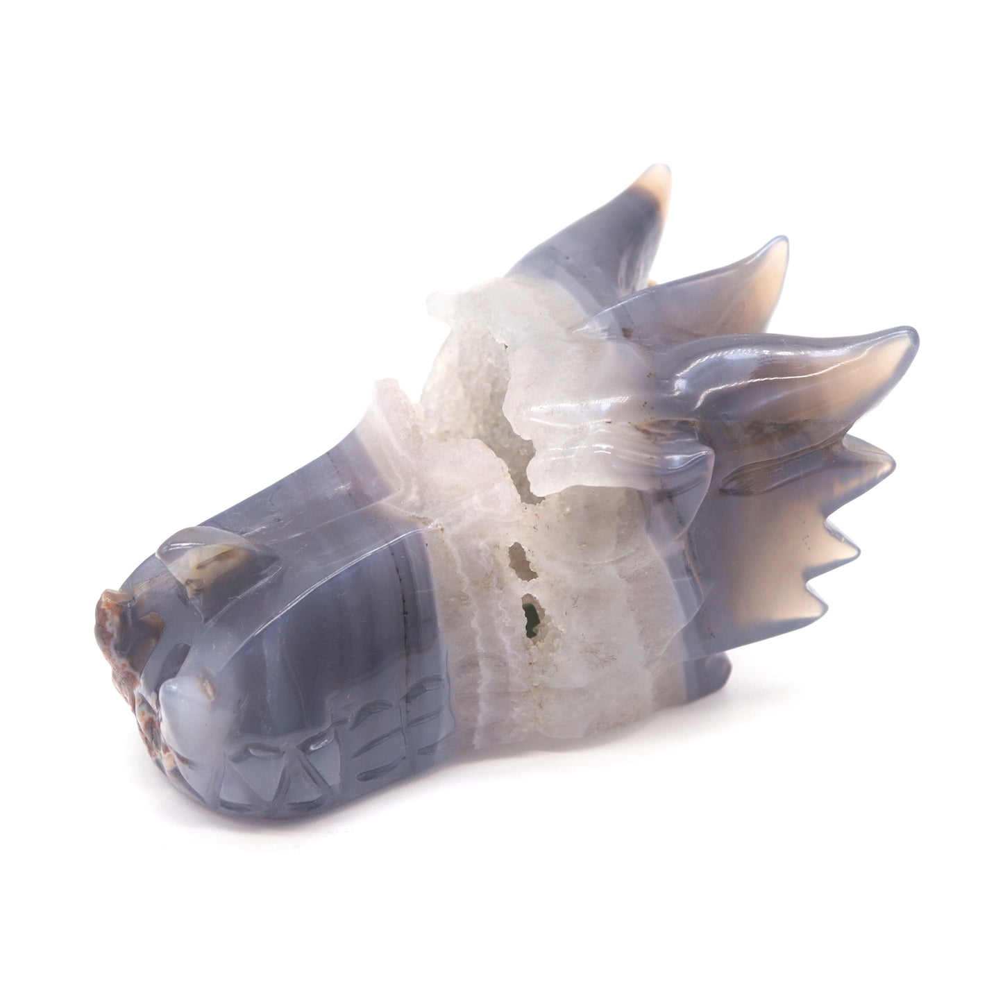 4.5" Hand Carved Druzy Agate Dragon Head Statue Crystal Healing Reiki