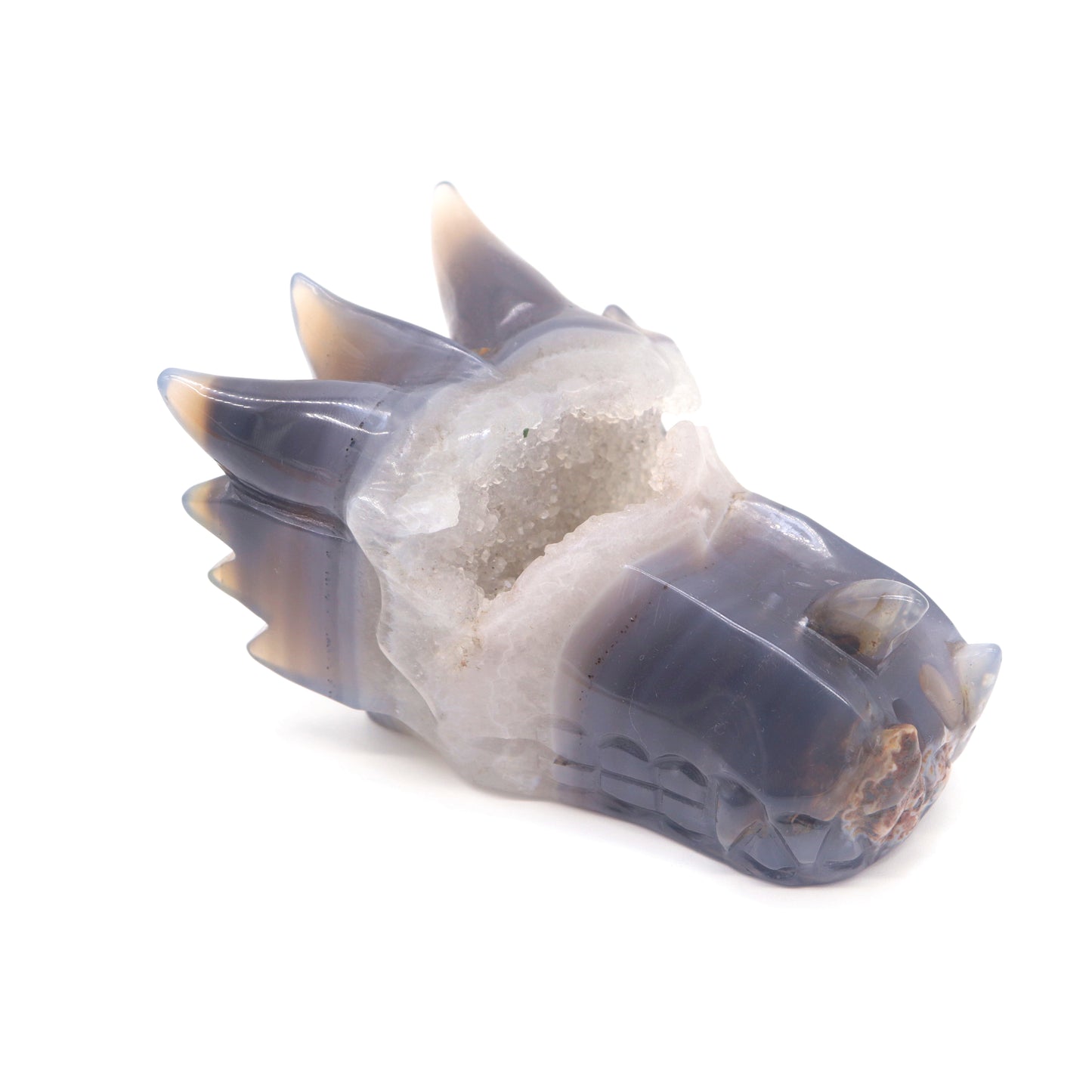 4.5" Hand Carved Druzy Agate Dragon Head Statue Crystal Healing Reiki