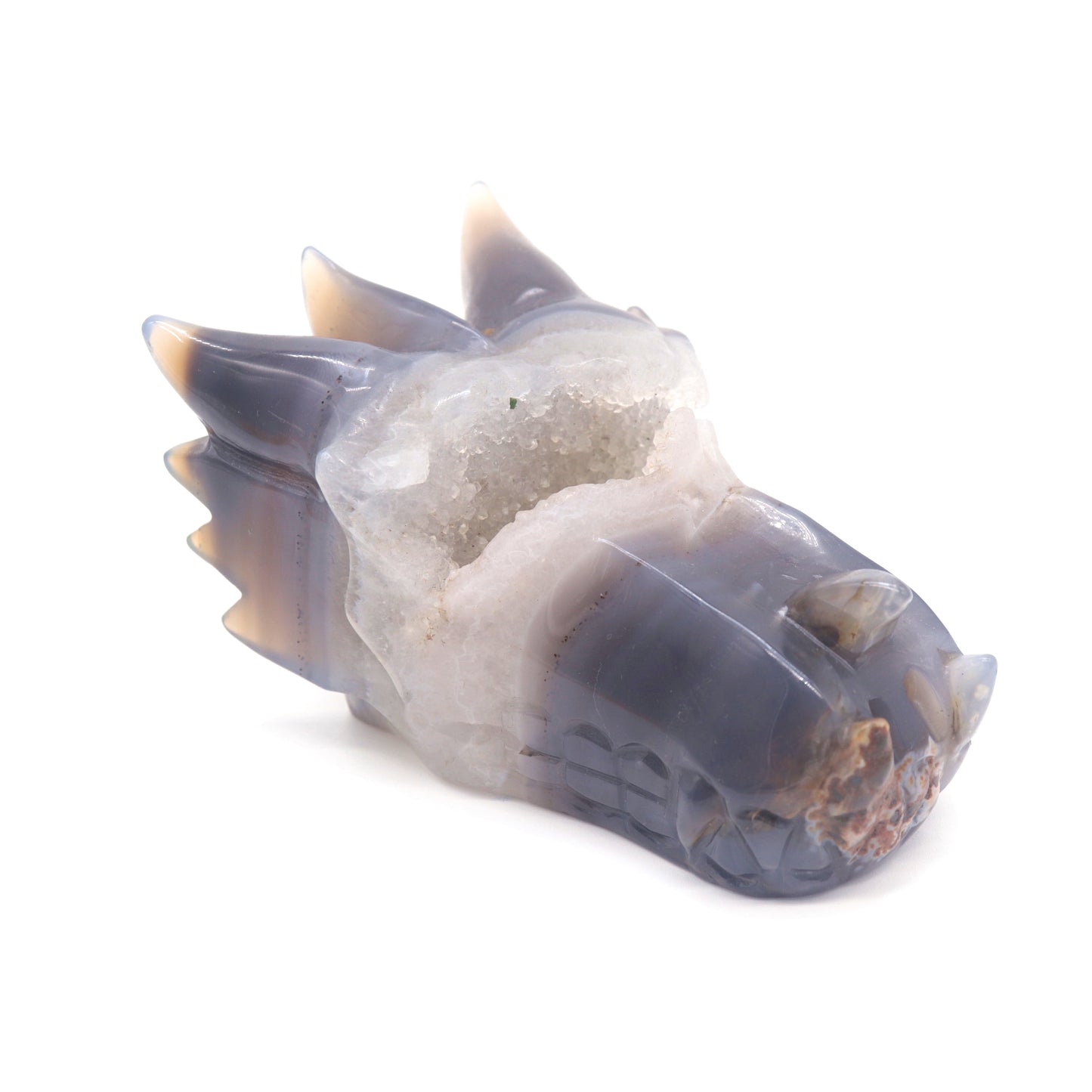 4.5" Hand Carved Druzy Agate Dragon Head Statue Crystal Healing Reiki