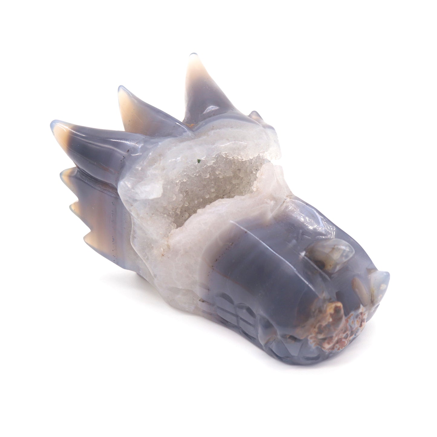 4.5" Hand Carved Druzy Agate Dragon Head Statue Crystal Healing Reiki