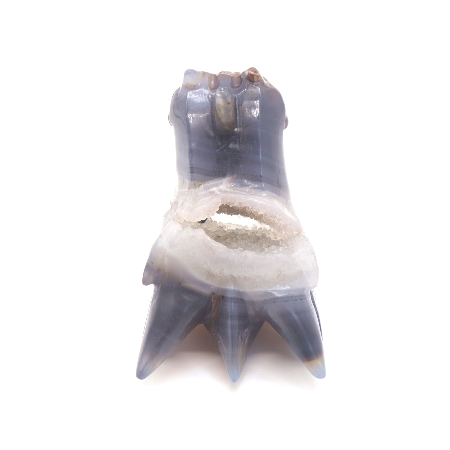 4.5" Hand Carved Druzy Agate Dragon Head Statue Crystal Healing Reiki
