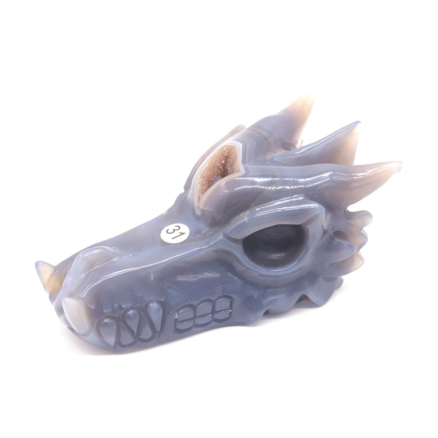 5" Hand Carved Druzy Agate Crystal Dragon Head Statue